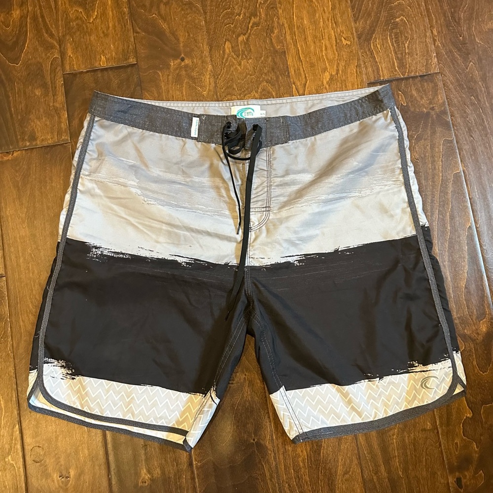 Black and Gray Board Shorts with Quick-Dry Fabric